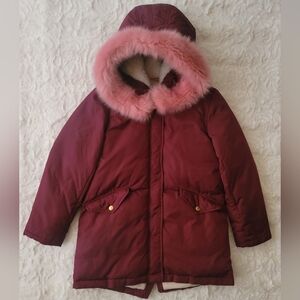 Jcrew Girl Fishtail Burgundy Parka eco-friendly Primaloft Pink Faux Fur Size 12